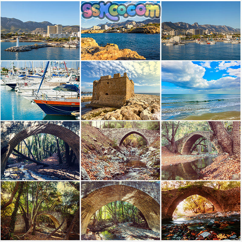 塞浦路斯风光帕福斯岩石沙滩欧洲海滨小城旅行照高清JPG图片素材