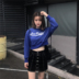 Mùa thu và mùa đông Hàn Quốc ulzzang Harajuku phong cách hoang dã retro letter in ấn lỏng rốn dài tay áo len áo khoác nữ áo kiểu nữ Áo len