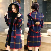 Áo khoác len trong phần dài của phụ nữ mảnh mai trùm đầu phiên bản Hàn Quốc của mùa thu và mùa đông kiểu mẫu áo khoác nữ Zi Nizi - Áo Hàn Quốc