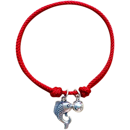 Оригинальный браслет из красной нити, браслет на ногу, колокольчик, браслет с одной бусиной, карп, серебро 925 пробы