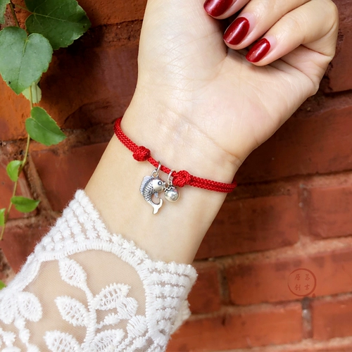 Оригинальный браслет из красной нити, браслет на ногу, колокольчик, браслет с одной бусиной, карп, серебро 925 пробы