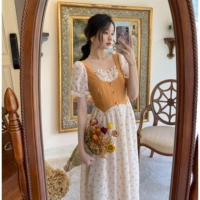 Приталенное шифоновое платье, французский стиль, высокая талия, цветочный принт