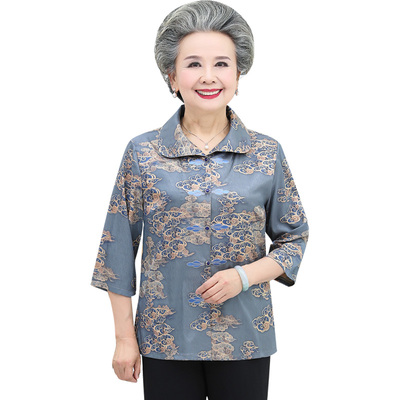 奶奶装春装中老年人夏装女妈妈套裤60岁70老人衣服薄衬衫80老太太