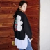 Hàn quốc phiên bản của mỏng trở lại trở lại in hoa giả hai mảnh khâu đồng phục bóng chày áo ngắn áo sơ mi nữ lỏng áo khoác mùa thu Áo khoác ngắn