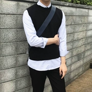 Twins đơn giản mùa thu thanh niên áo len mỏng phiên bản Hàn Quốc của phần mỏng màu đen dệt kim vest