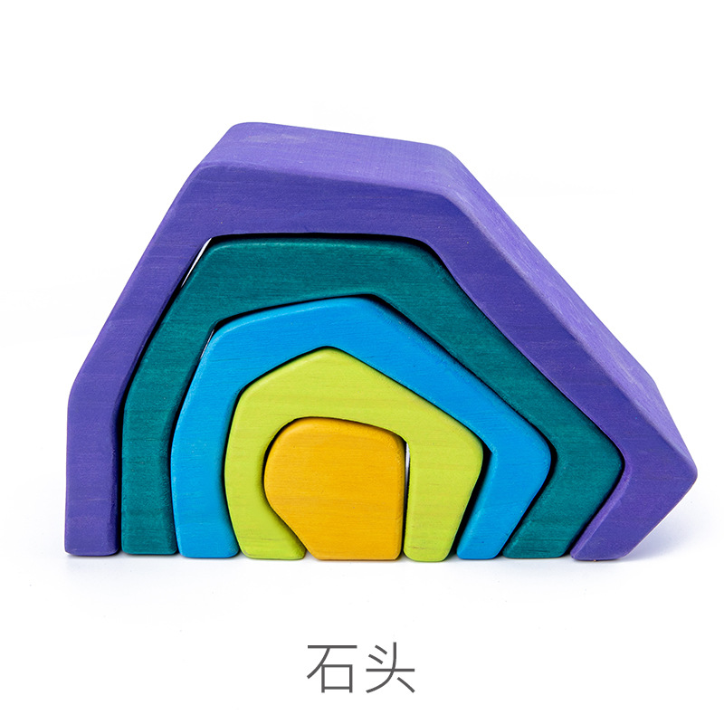 Pine StoneRainbow Series weather scene build Solid wood Building blocks granule Toys Frosted ball Forest Tree  house Coral