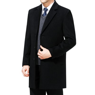 Playboy mùa thu và mùa đông nam cashmere coat dài trung niên phù hợp với cổ áo Hàn Quốc phiên bản của tự trồng len len áo gió áo khoác nam cao cấp nhập khẩu Áo len