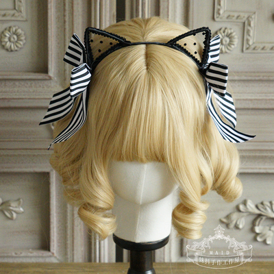 taobao agent [MAID] Original design of my kitten cat's ears lace hair hoop black and white striped bow KC