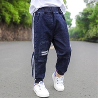 Trẻ em mặc mùa thu 2019 bé trai mới thể thao quần jeans trẻ em rộng rãi cộng với quần nhung trẻ em mùa thu và quần mùa đông - Quần jean quần yếm cho bé gái