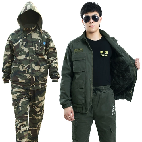 Утепленный бархатный износостойкий камуфляжный защищающий от холода комбинезон, увеличенная толщина, защита от ожогов