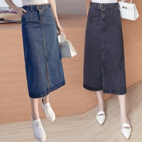 Джинсовая юбка, длинная юбка, 2020, в корейском стиле, высокая талия, А-силуэт