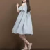 Trẻ em lớn của phụ nữ cô gái xù off-the-vai tay áo lỏng lớn dress dress chất béo mm cộng với phân bón XL cotton và linen váy