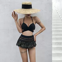 Thêu bikini gợi cảm ngực nhỏ ngực thép tấm tập hợp che bụng cao eo giảm béo tắm nước nóng mùa xuân - Bikinis bộ bơi dài tay nữ