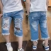Trẻ em nam jeans lỗ set 2018 mùa hè mới triều thời trang trẻ em cắt quần bé cotton ngắn tay áo Quần jean