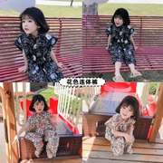 Candy grand grand girl 2019 new girl baby cotton mùa hè và linen jumpsuit trẻ em jumpsuit - Áo liền quần