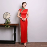 Красное ципао, элитный длинный элегантный костюм, французский стиль, для подиума, длина макси, большой размер, по фигуре, китайский стиль