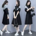 Mùa hè 2019 mới của phụ nữ V-cổ dài phần màu ngắn tay váy khâu eo váy dây rút Một chiếc váy chữ - A-Line Váy đầm xòe ngắn A-Line Váy