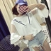 Mùa hè Hàn Quốc phiên bản của siêu lớn kích thước 200 pound chất béo mm ngắn tay t-shirt phụ nữ lỏng lẻo mỏng ren lá sen tay áo phiên bản lớn Áo phông