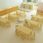 Trường mẫu giáo gỗ thông gỗ thông hai lớp bàn bốn người bàn học và ghế trẻ em bàn gỗ sồi - Phòng trẻ em / Bàn ghế