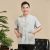 Mùa hè trung niên của nam giới Tang phù hợp với ngắn tay quần áo Trung Quốc cha phong cách Trung Quốc áo sơ mi Trung Quốc phong cách khóa ông nội trang phục dân tộc áo nam đẹp Trang phục dân tộc