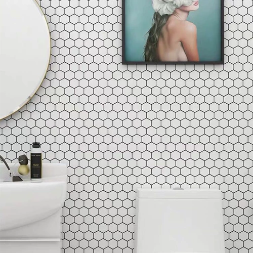 Маленькая гексагональная мозаичная плитка керамическая шестиугольная северная ванная комната для ванной комнаты, анти -слава, черно -белая серая