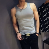 Мужской спортивный летний шелковый жилет для спортзала, трендовая футболка, облегающий крой