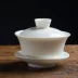 Trà gạo vuông Ngà trắng kem nhỏ lớn sứ trắng bao gồm bát gốm gốm bát trà Kung Fu bộ trà ba cốc Trà sứ