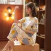 Bộ đồ ngủ mùa xuân và mùa thu nhỏ quý cô mùa hè cotton tay ngắn quần hai mảnh phù hợp với quần áo mỏng hoạt hình phụ nữ - Cặp đôi