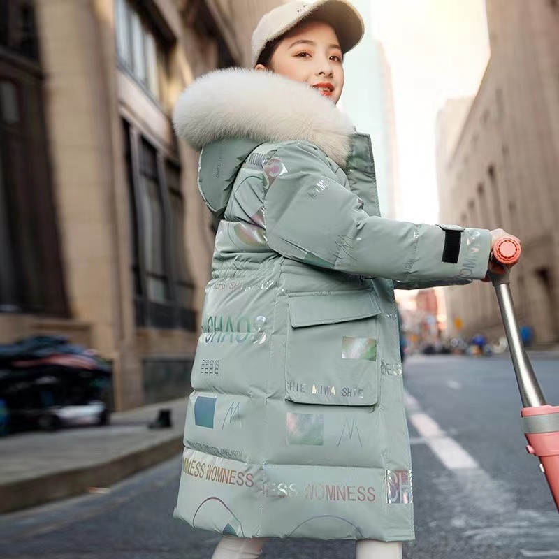 女童羽絨棉服中長款韓版洋氣中大童棉衣2022鼕裝新款兒童厚棉外套