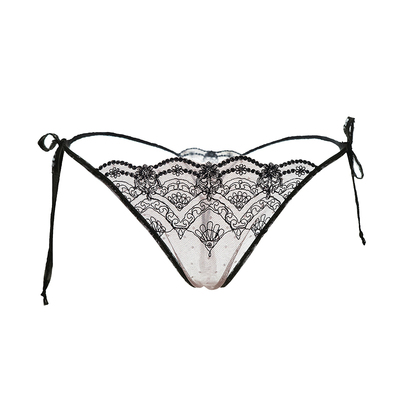 系带丁字裤女低腰性感蕾丝全透明真人露毛火辣无痕内裤T1352-淘宝网