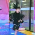 Boy mẫu catwalk váy lông vũ màu đen áo tắm trẻ em T sân khấu áo tắm trình diễn trang phục mùa xuân và mùa hè hiệu suất