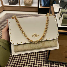Сумка Сумка бак 正品代购coach蔻驰女包klare翻盖风琴包拼接撞色单肩斜挎包链条包