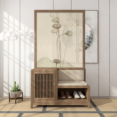 напольная ширма 新中式屏风隔断客厅进门玄关简约现代小户型实木换鞋凳时尚鞋柜 OTHER