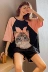 Đồ ngủ của phụ nữ mùa hè ngắn tay quần soóc mỏng phần lớn kích thước rộng rãi hai mảnh vải bông mùa hè mèo nhà dịch vụ phù hợp với mùa hè - Giống cái