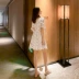 Váy voan hoa hè 2019 mới của phụ nữ Hàn Quốc cao eo vuông cổ áo tay ngắn đơn ngực một váy 1982 - A-Line Váy vay xoe A-Line Váy