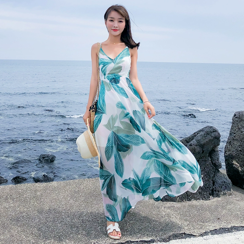 Mùa hè mới của phụ nữ Thái Lan dây đai Sling Váy voan Bohemian Váy dài đi biển Váy đi biển cho kỳ nghỉ - Váy dài