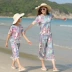 Bông lụa đồ ngủ nữ mùa hè bông đặt ngắn tay mỏng hai mảnh kích thước lớn có thể được đeo bên ngoài trẻ em của nhà mặc cha mẹ và con