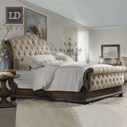 Giường ngủ gỗ Mỹ cao cấp 1,8 m giường đôi nước Pháp retro gỗ sồi già gỗ rắn nội thất cao cấp - Giường