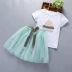 Quần áo trẻ em cô gái đặt 2018 mùa hè làn sóng mới trẻ em lớn váy váy công chúa váy cotton ngắn tay t-shirt hai mảnh