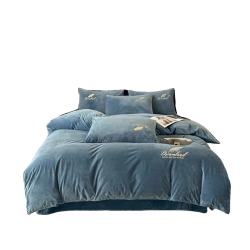 Демисезонный удерживающий тепло комплект, коралловая простыня, легкий роскошный стиль, изысканный стиль, 4 предмета, с вышивкой, увеличенная толщина