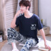 Cotton trẻ trung lụa nam đồ ngủ cha mùa hè cotton lụa ngắn tay nửa quần tây trung niên cardigan phù hợp với - Pyjama bộ thu đông đẹp cho nữ Pyjama