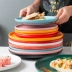 tấm xà lách đỏ nordic bít tết Tây đĩa ăn bằng gốm tấm món ăn tấm phẳng nhà sáng tạo trắng in lưới châu Âu