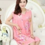 Của phụ nữ cotton lụa không tay nightdress mùa hè cotton dress set Hàn Quốc phiên bản của đồ ngủ trung niên kích thước lớn dịch vụ nhà áo ngủ 2 dây