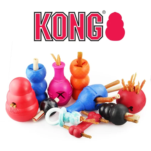 KONG宠物磨牙洁齿哑铃骨天然橡胶狗狗漏食骨头小中大型犬训练耐咬