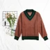 2018 đầu mùa thu màu sắc phù hợp với v-cổ áo thun áo len áo len cổ lọ form rộng Áo len