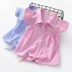 Mùa hè mới Hàn Quốc sọc cotton trẻ em áo sơ mi cô gái nước ngoài nhỏ bay tay áo của phụ nữ ngắn tay áo sơ mi shop đồ trẻ em Áo sơ mi