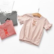 2018 quần áo trẻ em phụ nữ mới của kho báu Hàn Quốc phiên bản của sọc cotton ngắn tay T-Shirt stretch mồ hôi kho báu của phụ nữ hoang dã mùa hè áo sơ mi
