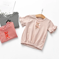 2018 quần áo trẻ em phụ nữ mới của kho báu Hàn Quốc phiên bản của sọc cotton ngắn tay T-Shirt stretch mồ hôi kho báu của phụ nữ hoang dã mùa hè áo sơ mi áo ba lỗ bé trai