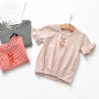 2018 quần áo trẻ em phụ nữ mới của kho báu Hàn Quốc phiên bản của sọc cotton ngắn tay T-Shirt stretch mồ hôi kho báu của phụ nữ hoang dã mùa hè áo sơ mi áo ba lỗ bé trai