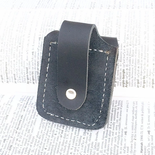 Зажигалка на керосине, кожаный черный чехол, из натуральной кожи